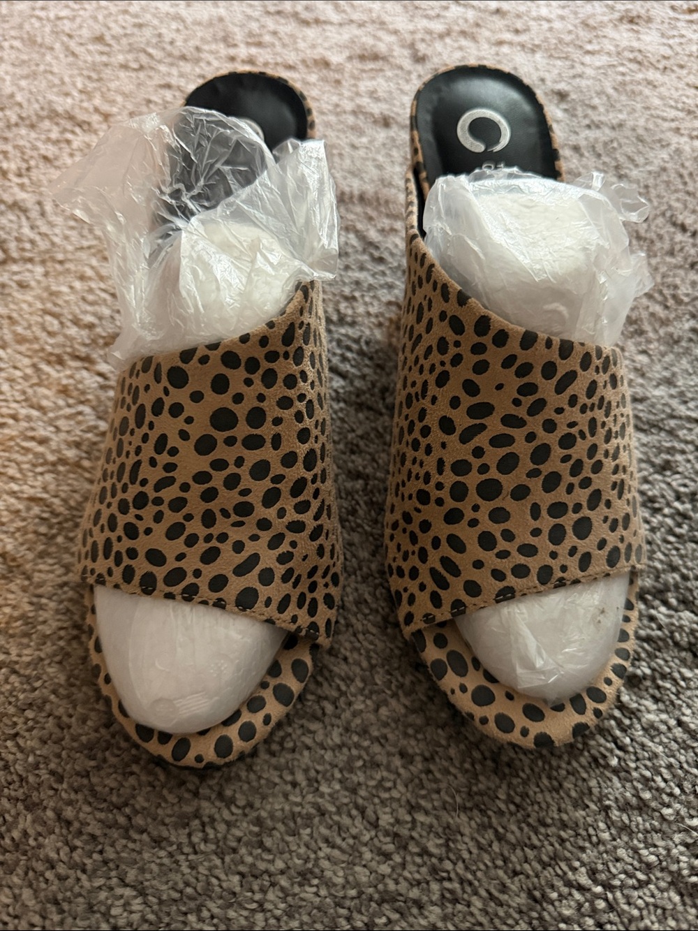 Women's Leopard Print Slide Mules - Tan/Black